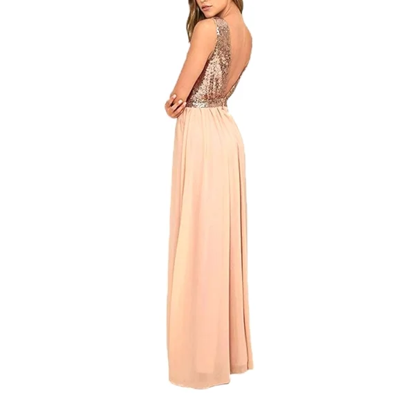 NWT Lulus Elegant Encounter Rose Gold Sequin Maxi Dress Size L - Picture 5 of 11